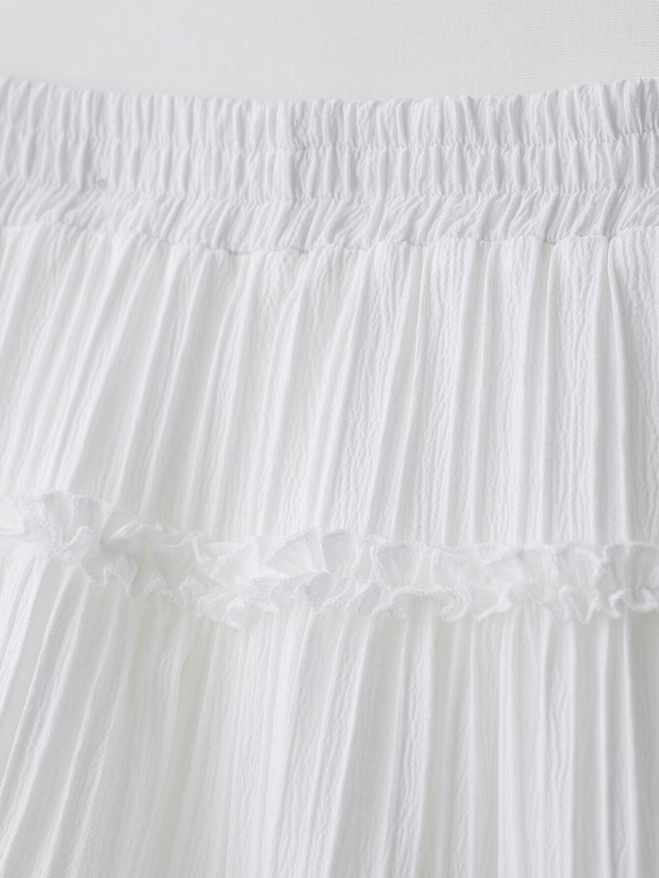 Women Clothing Sweet Lace Stitching Pleated High Waist Tiered Skirts