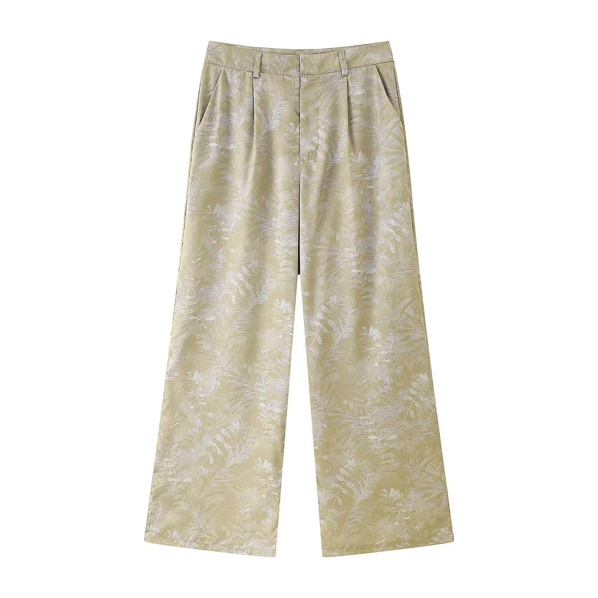 Women Summer Lace up Waist Beaded Embroider Jacket Wide Leg Trousers Sets