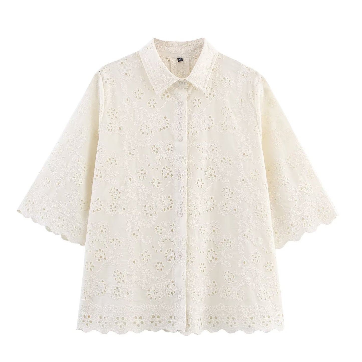 Summer Hollow Out Cutout Embroidered Shirt Pants Sets