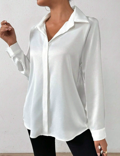 Women Clothing Satin Shirt Women Satin Silk like Long Sleeved Shirt Women Clothing