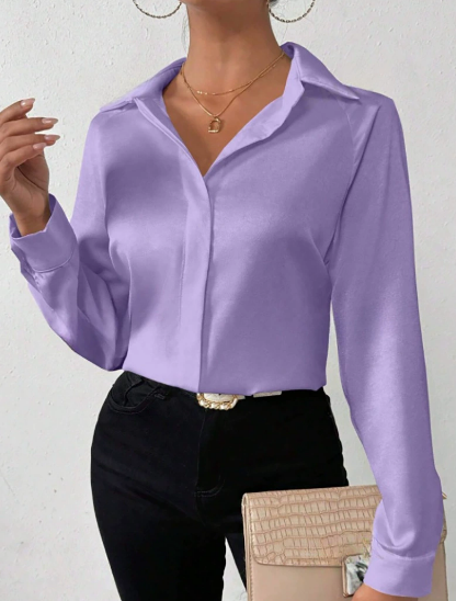 Women Clothing Satin Shirt Women Satin Silk like Long Sleeved Shirt Women Clothing