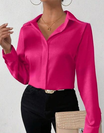 Women Clothing Satin Shirt Women Satin Silk like Long Sleeved Shirt Women Clothing