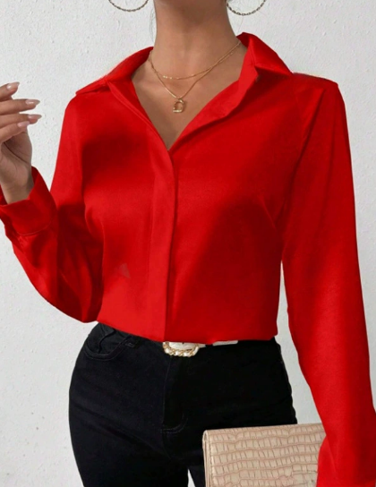 Women Clothing Satin Shirt Women Satin Silk like Long Sleeved Shirt Women Clothing