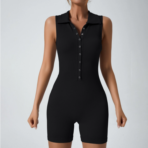 Body Shaping Sports Jumpsuit Button Slim Women Sleeveless Yoga Fitness Jumpsuit
