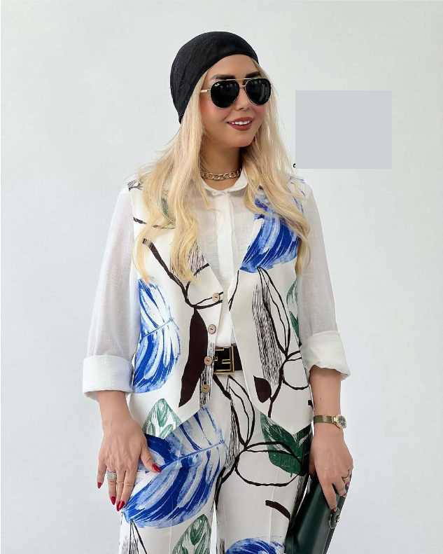 Women Clothing Linen like Printed Fashionable All Match Vest Wide Leg Pants Two Piece Sets