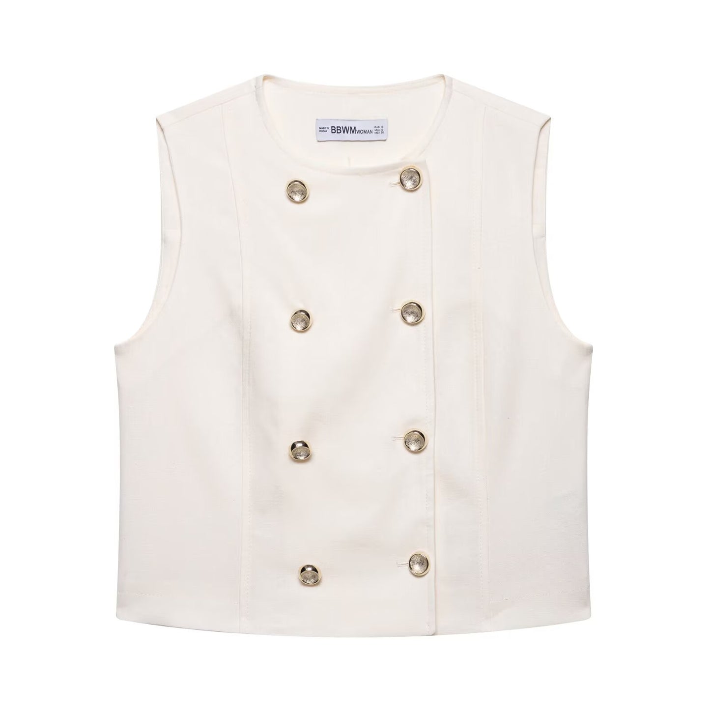 Women Clothing Summer round Neck Double Row Button Vest Shorts Two Piece Sets Women