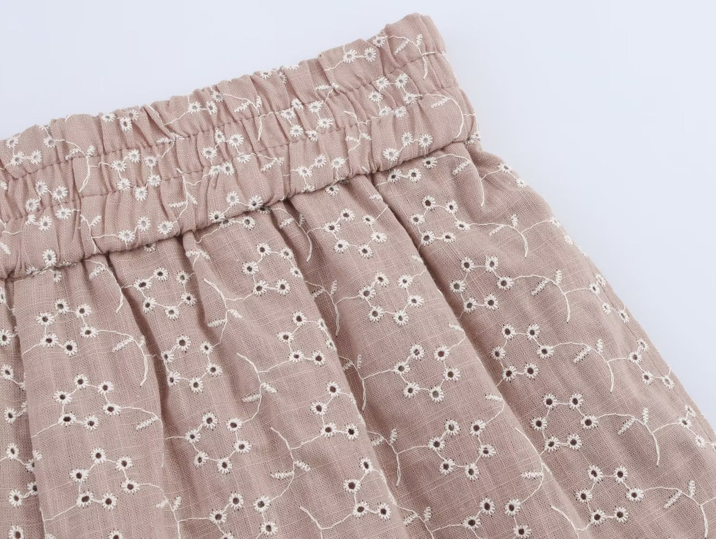 Women Clothing Summer Simple Elastic Waist Hollow Out Cutout Embroidered Casual Shorts