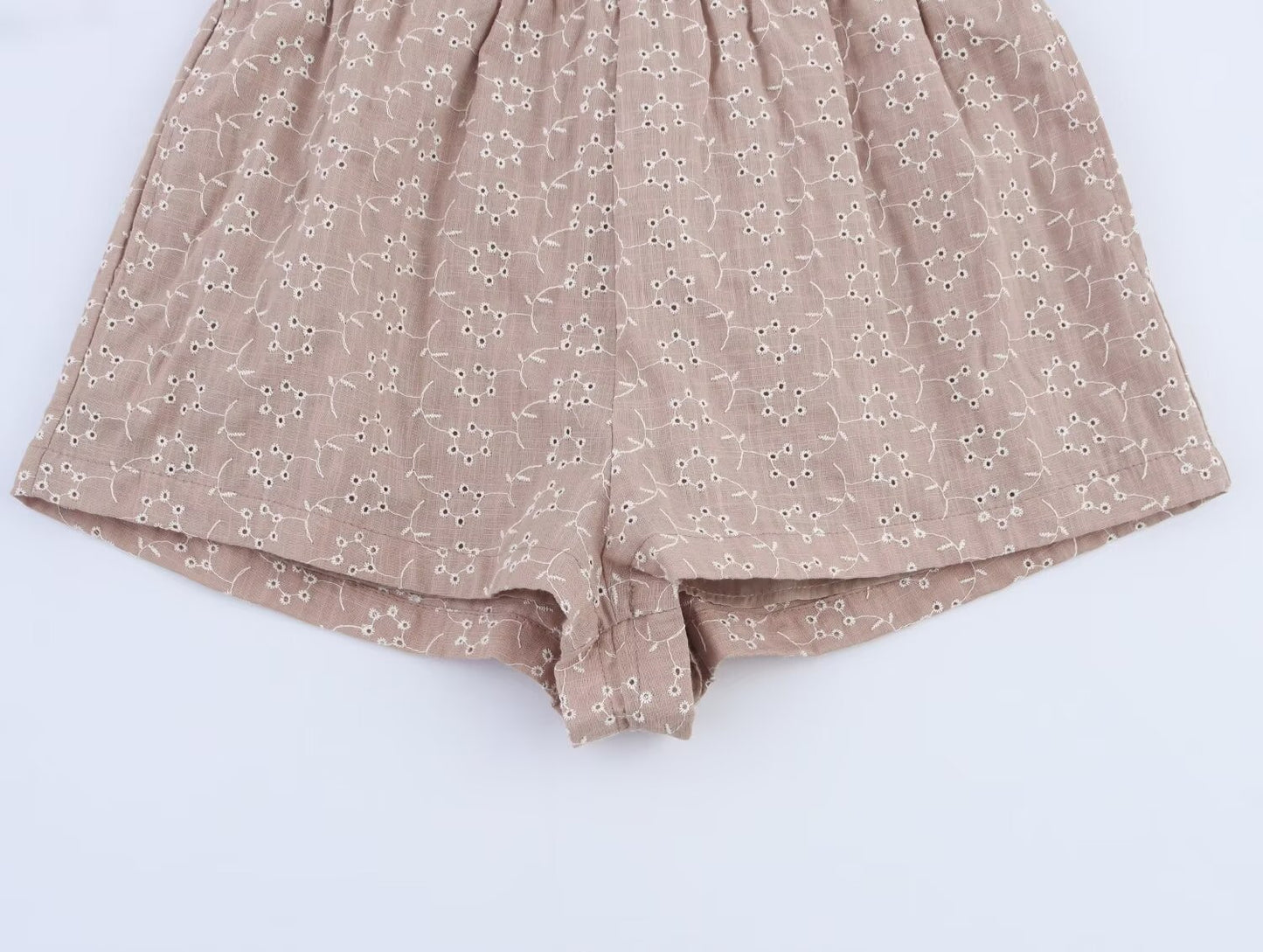 Women Clothing Summer Simple Elastic Waist Hollow Out Cutout Embroidered Casual Shorts