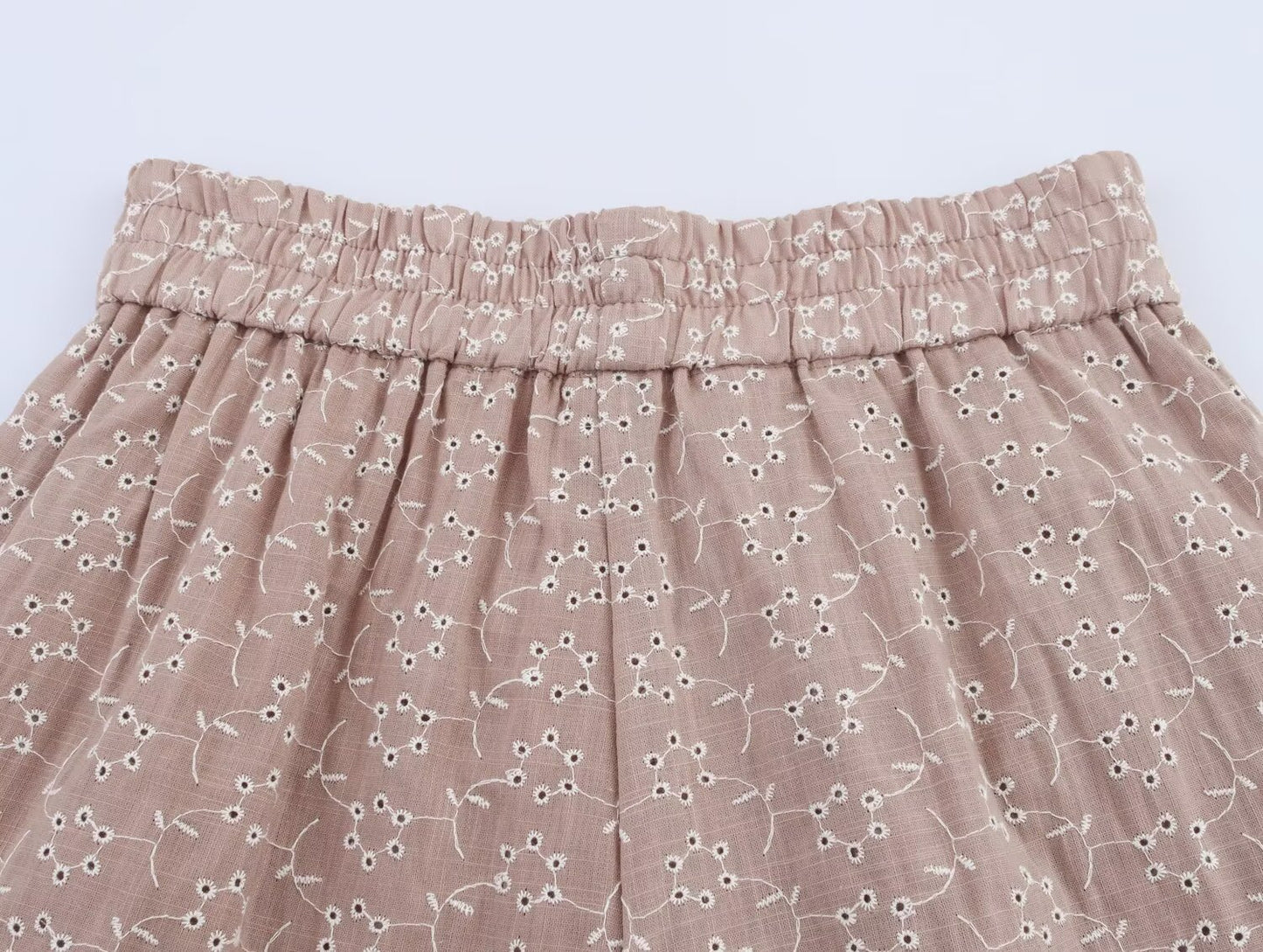 Women Clothing Summer Simple Elastic Waist Hollow Out Cutout Embroidered Casual Shorts