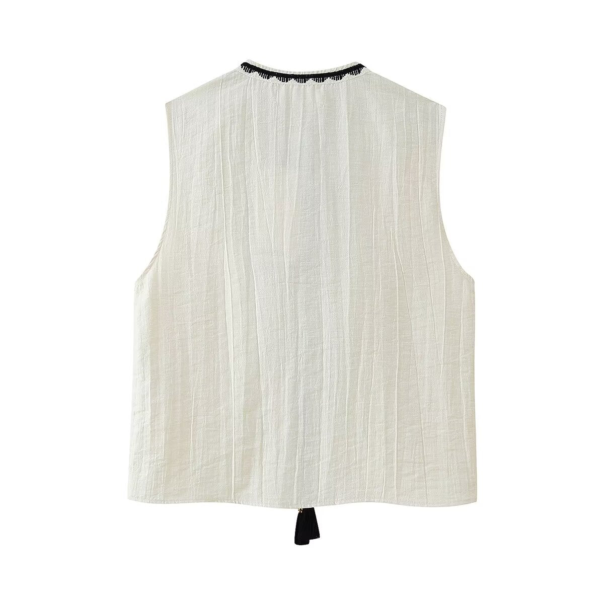 Sleeveless Shirt Top Women Retro Slimming Embroidered Vest Short Sets