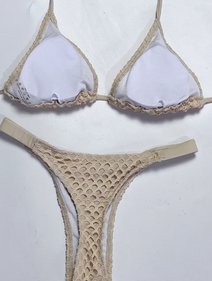Bikini Solid Color Swimsuit Sexy Swimming Two Piece Sets Women Backless Mesh Shell Ornament Swimwear