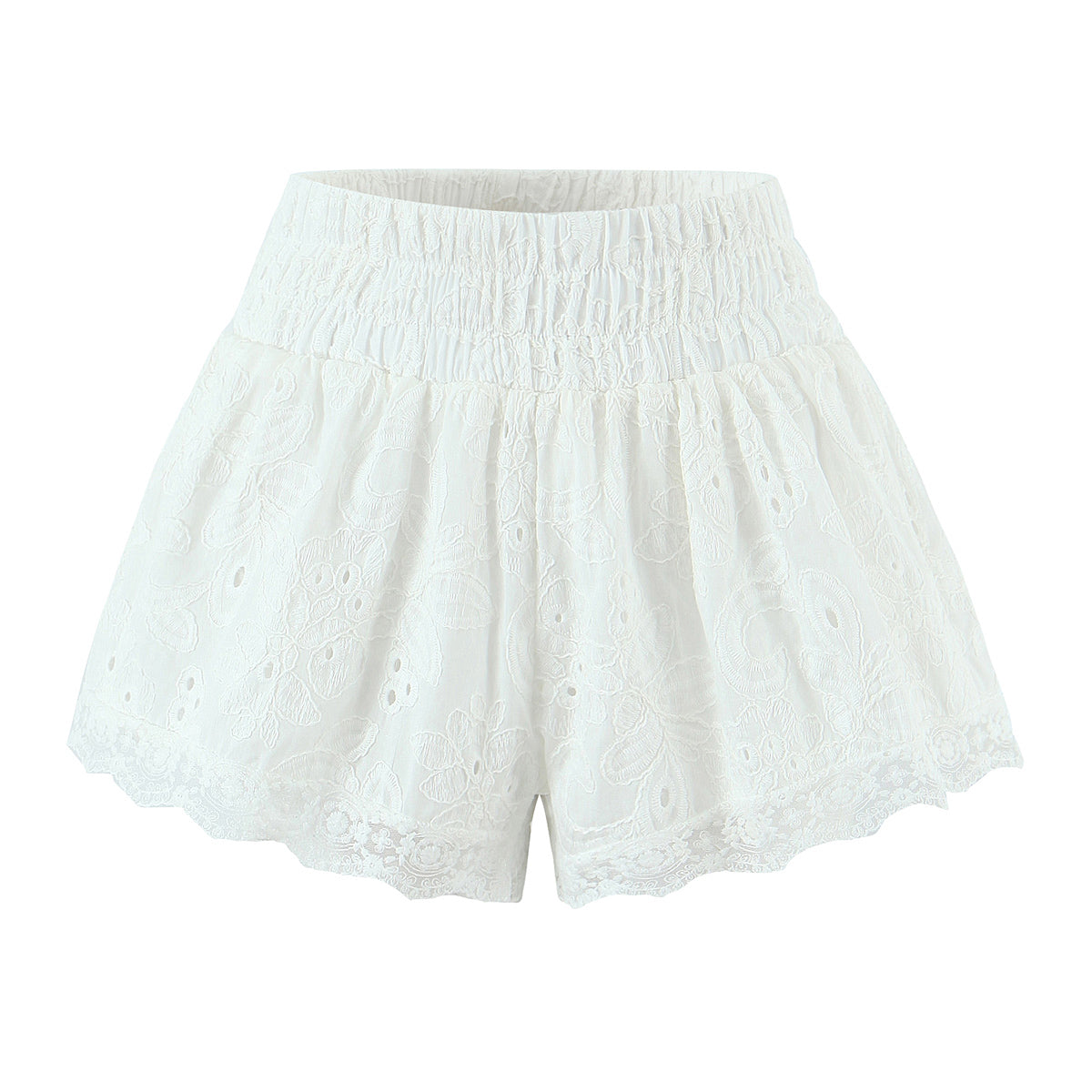 White Lace Shorts Women Summer Elastic High Waist Anti Exposure Casual Straight Leg Slimming Pants