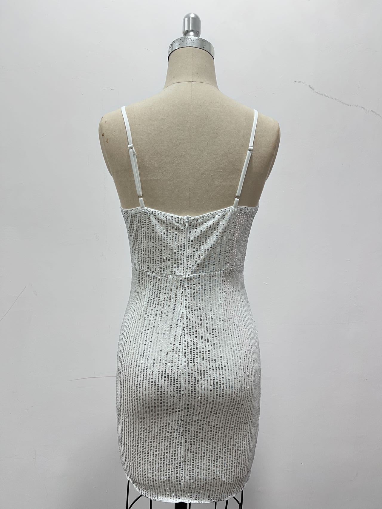 Women Clothing Party Sequ Sexy Sling Deep V Plunge Wrap Dress
