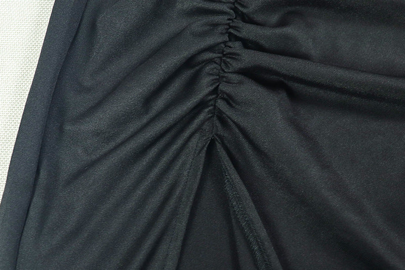 Elegant Women Clothing Split Solid Color Asymmetric Oblique Shoulder Halter Tube Top Dinner Skirt Set
