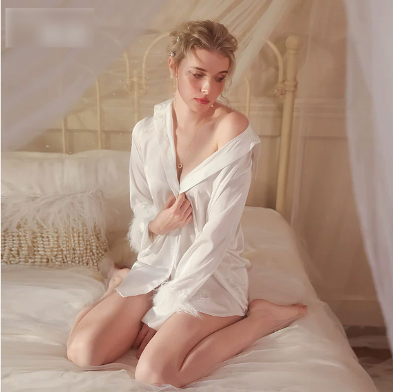 Sexy Boyfriend Shirt Pajamas Women Sexy Ice Silk Home Wear White Shirt Temptation Nightdress