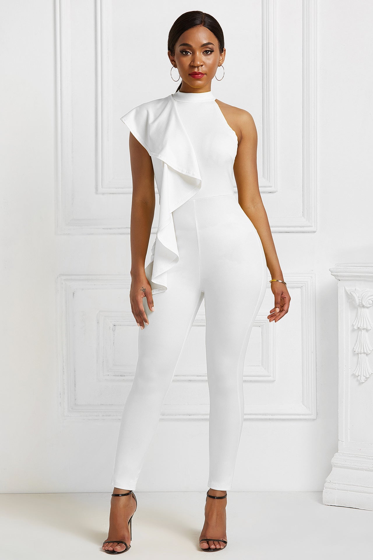 Tight Women Large Swing Ruffled Sleeveless Sexy Jumpsuit