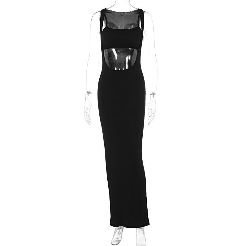 Women Clothing Summer Personality Solid Color Three Dimensional Striped Dress Front Back Two Way Wear
