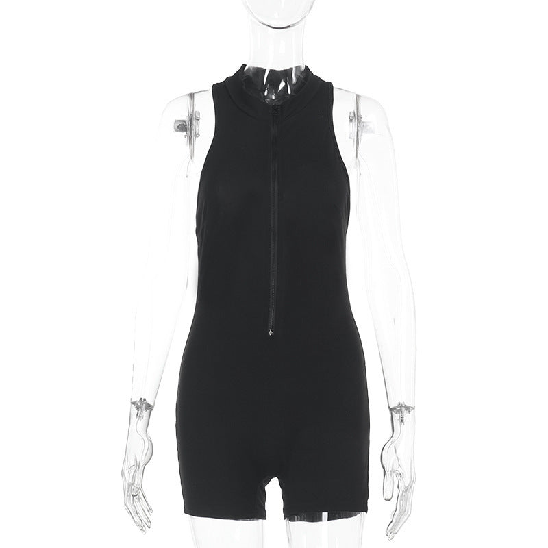 Quick Drying Romper Women Peach Hip Jumpsuit Sexy Hollow Out Cutout out Tight Zipper Yoga Pants