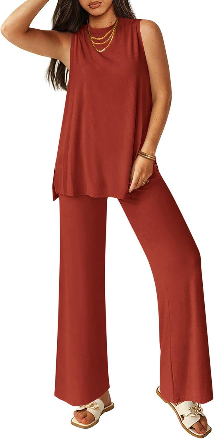 Two Piece Set Casual Set Summer Casual Loose Vest Wide Leg Pants Matching Travel Set Sportswear