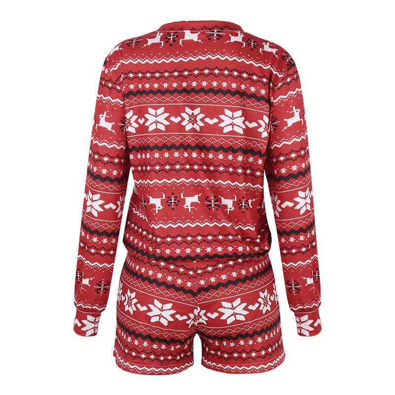 Autumn Women Clothing Printed Long Sleeve Loose Christmas Loungewear Suit