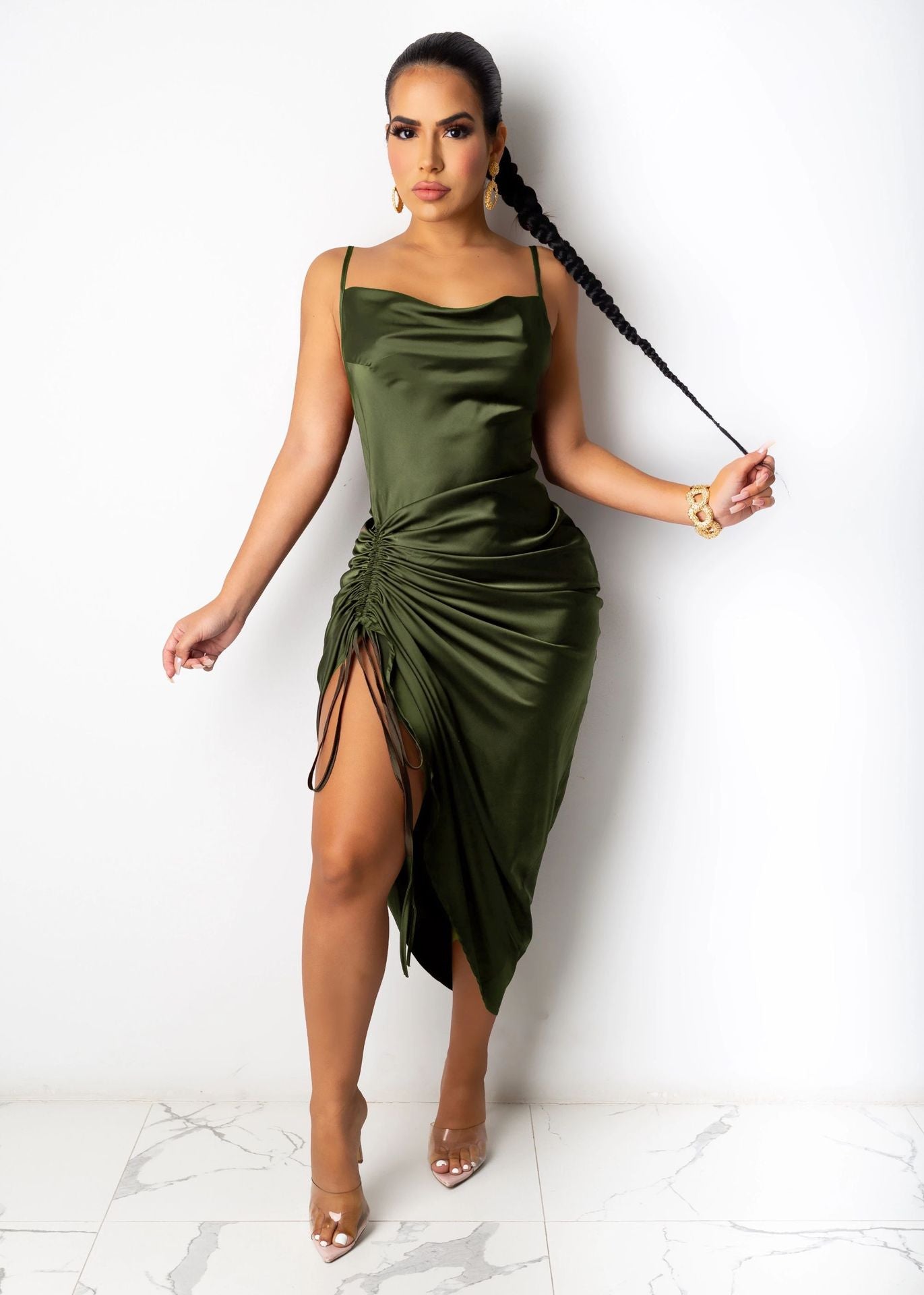 Summer Women Clothes Sexy Lacing Split Pleating Sling Maxi Dress