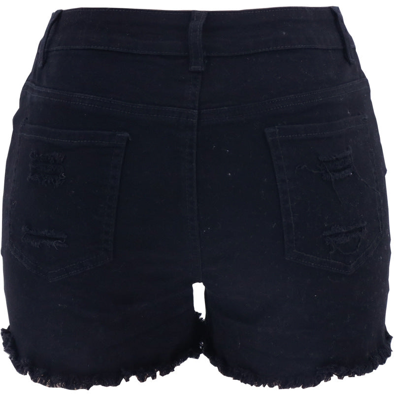 Office Straight Ripped High Waist Ordinary Washed Black White Cotton Women Jeans