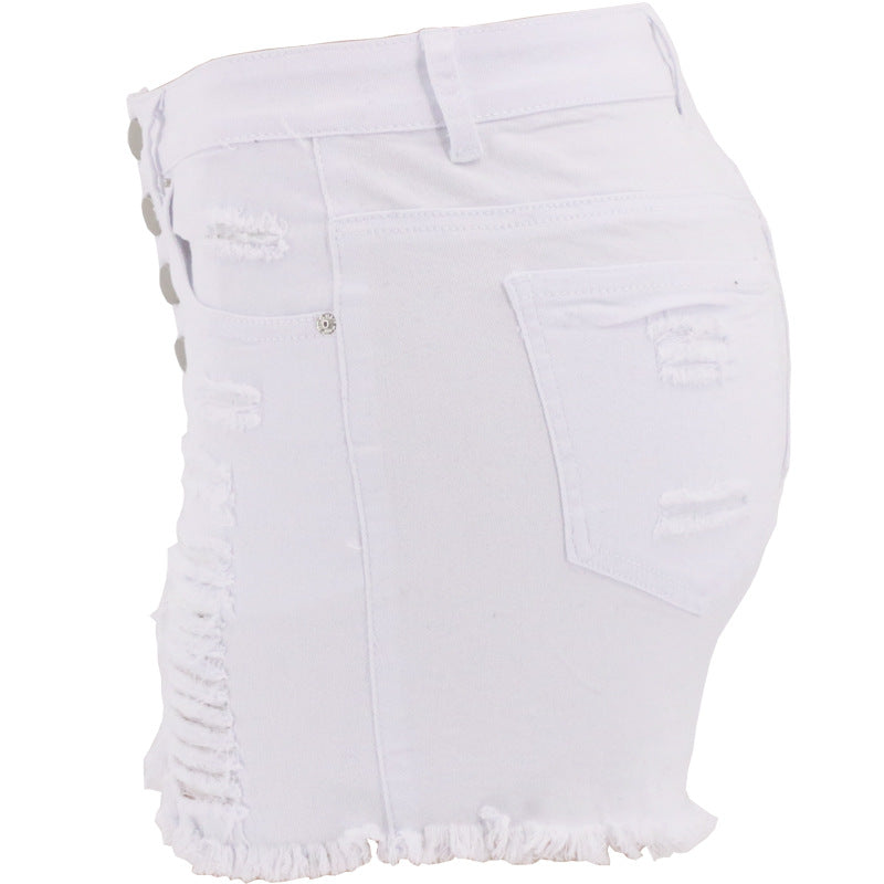 Office Straight Ripped High Waist Ordinary Washed Black White Cotton Women Jeans