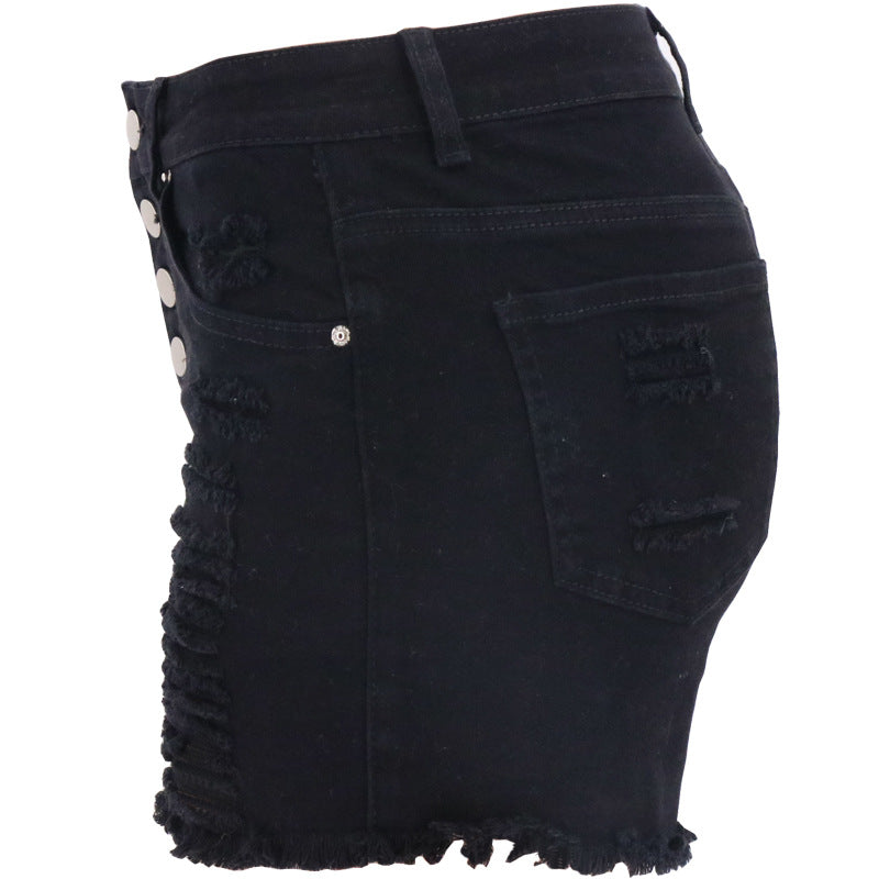 Office Straight Ripped High Waist Ordinary Washed Black White Cotton Women Jeans