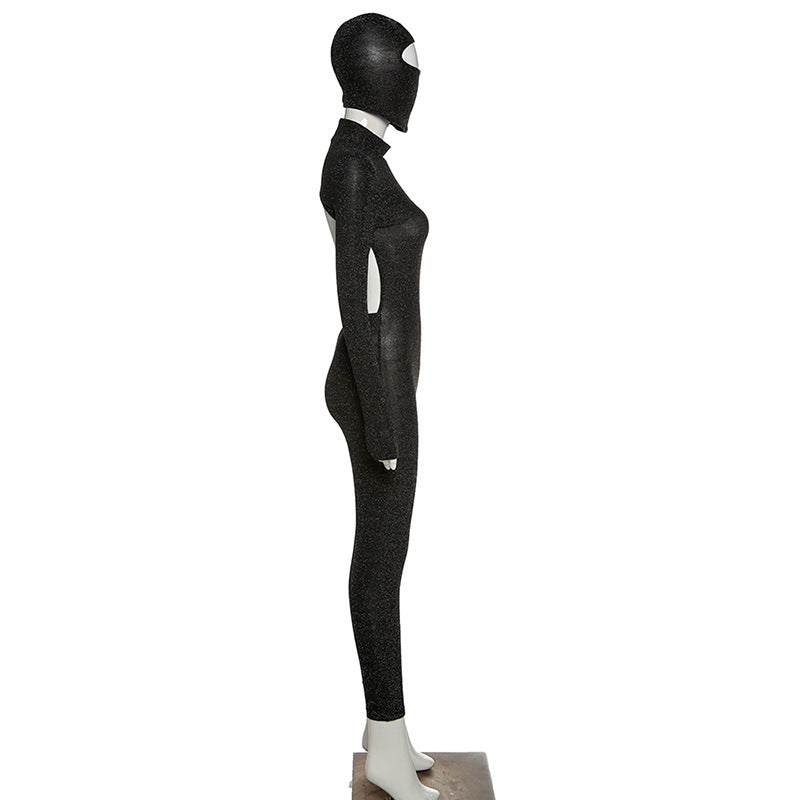 Spring Women Long Sleeve High Neck Sexy Backless Hip Raise Skinny Sports Jumpsuit
