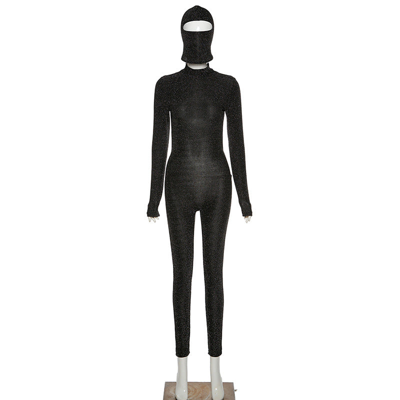 Spring Women Long Sleeve High Neck Sexy Backless Hip Raise Skinny Sports Jumpsuit
