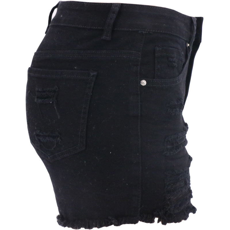 Office Straight Ripped High Waist Ordinary Washed Black White Cotton Women Jeans