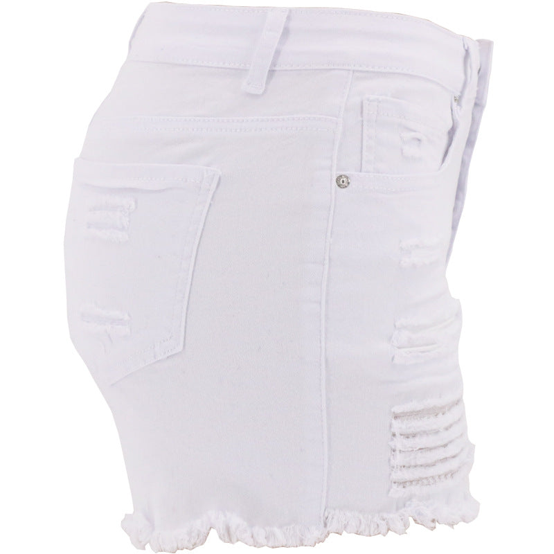 Office Straight Ripped High Waist Ordinary Washed Black White Cotton Women Jeans