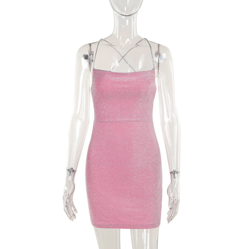 Autumn Socialite Elegant Sexy Shiny Backless Lace Up Mini Dress Women