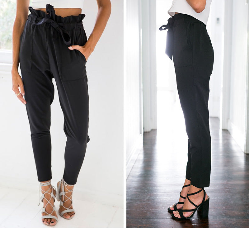 Women Pants Spring Autumn Casual Cropped Pants Belted