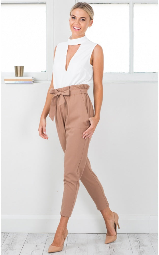 Women Pants Spring Autumn Casual Cropped Pants Belted