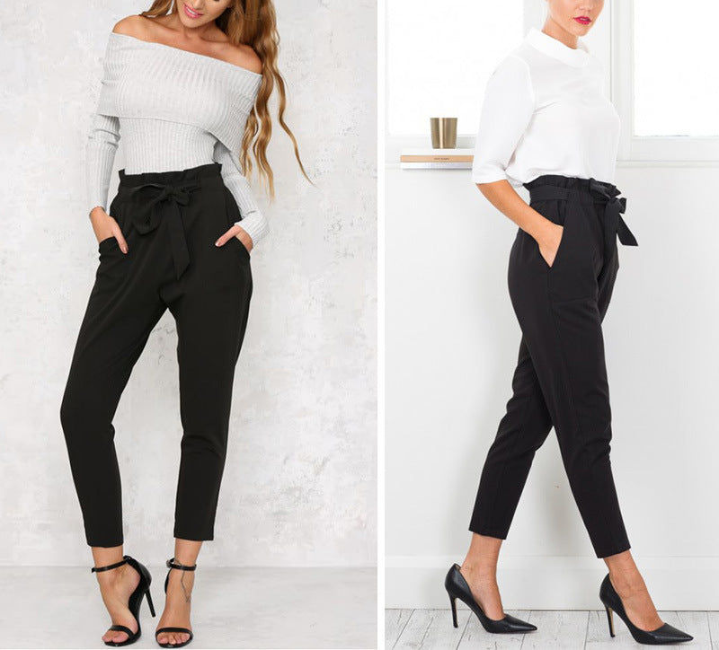 Women Pants Spring Autumn Casual Cropped Pants Belted