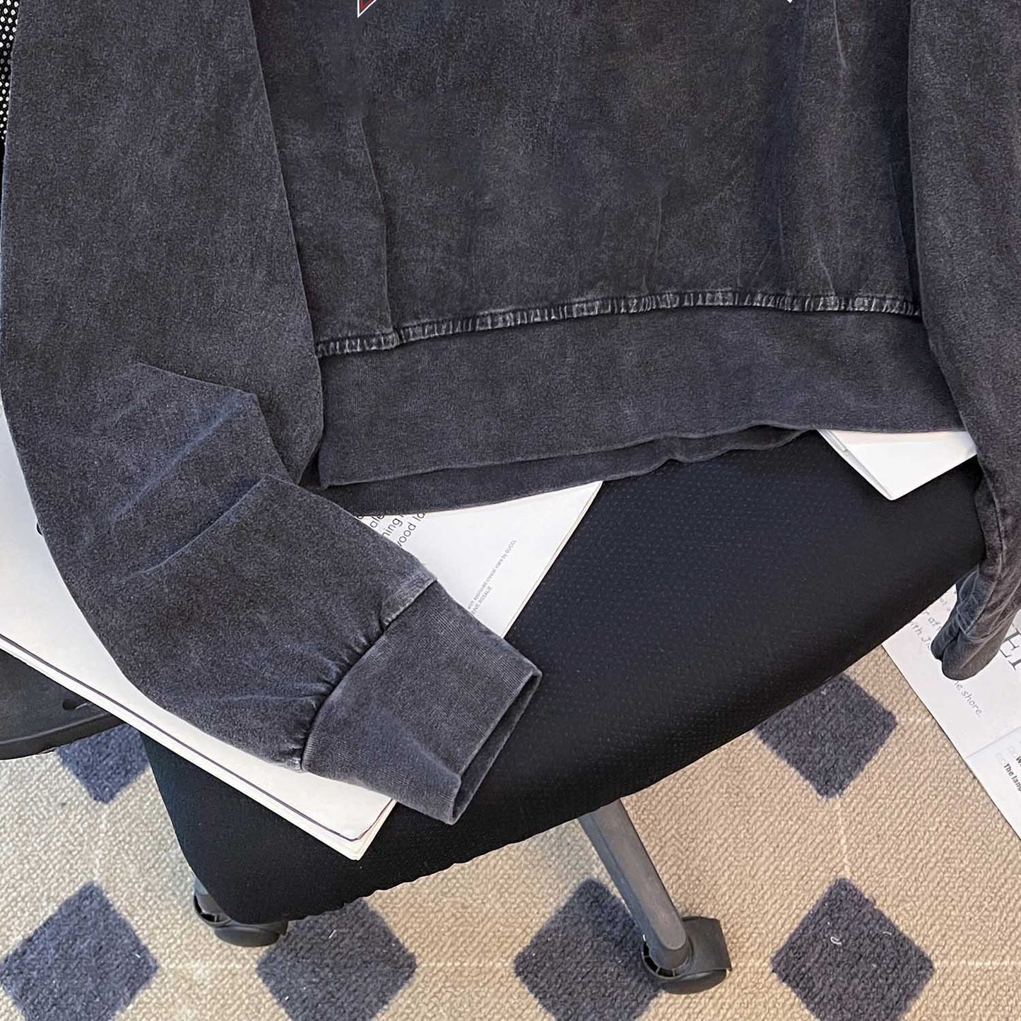 O neck Short Washed Old Long T Shirt Women Niche Design Washed Vintage Pure Cotton Casual Hoodie