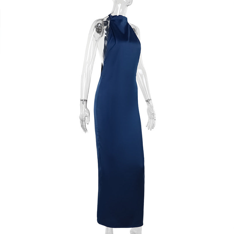 Autumn Elegant Slim Satin Elegant Backless Dress for Women Dress