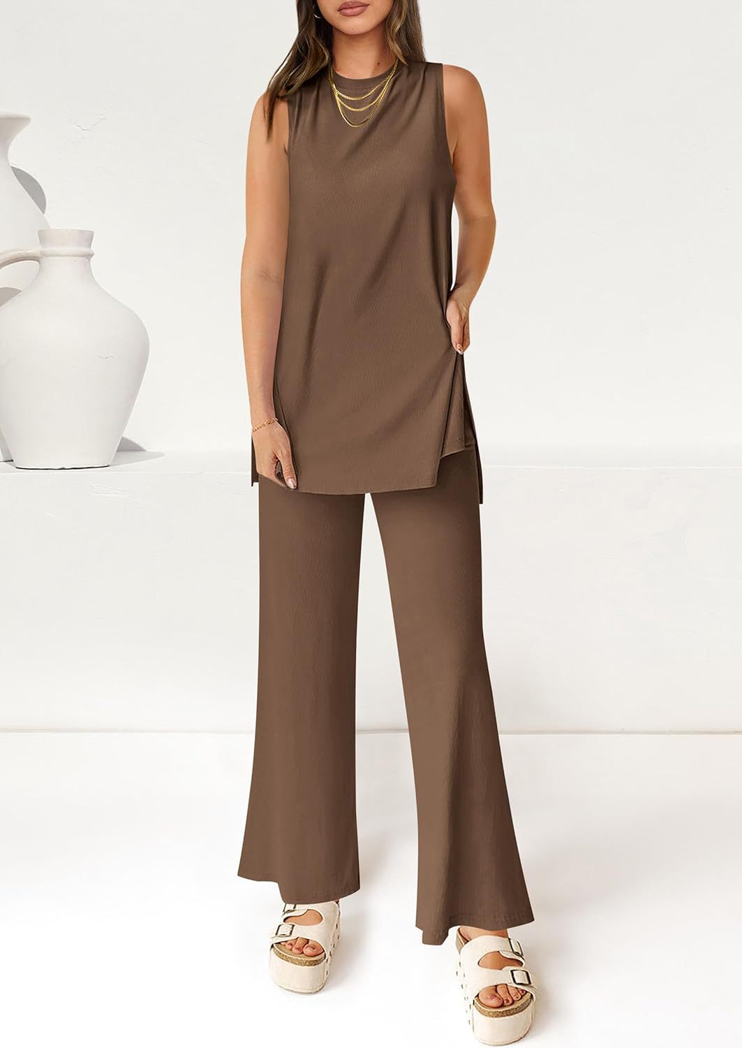 Two Piece Set Casual Set Summer Casual Loose Vest Wide Leg Pants Matching Travel Set Sportswear