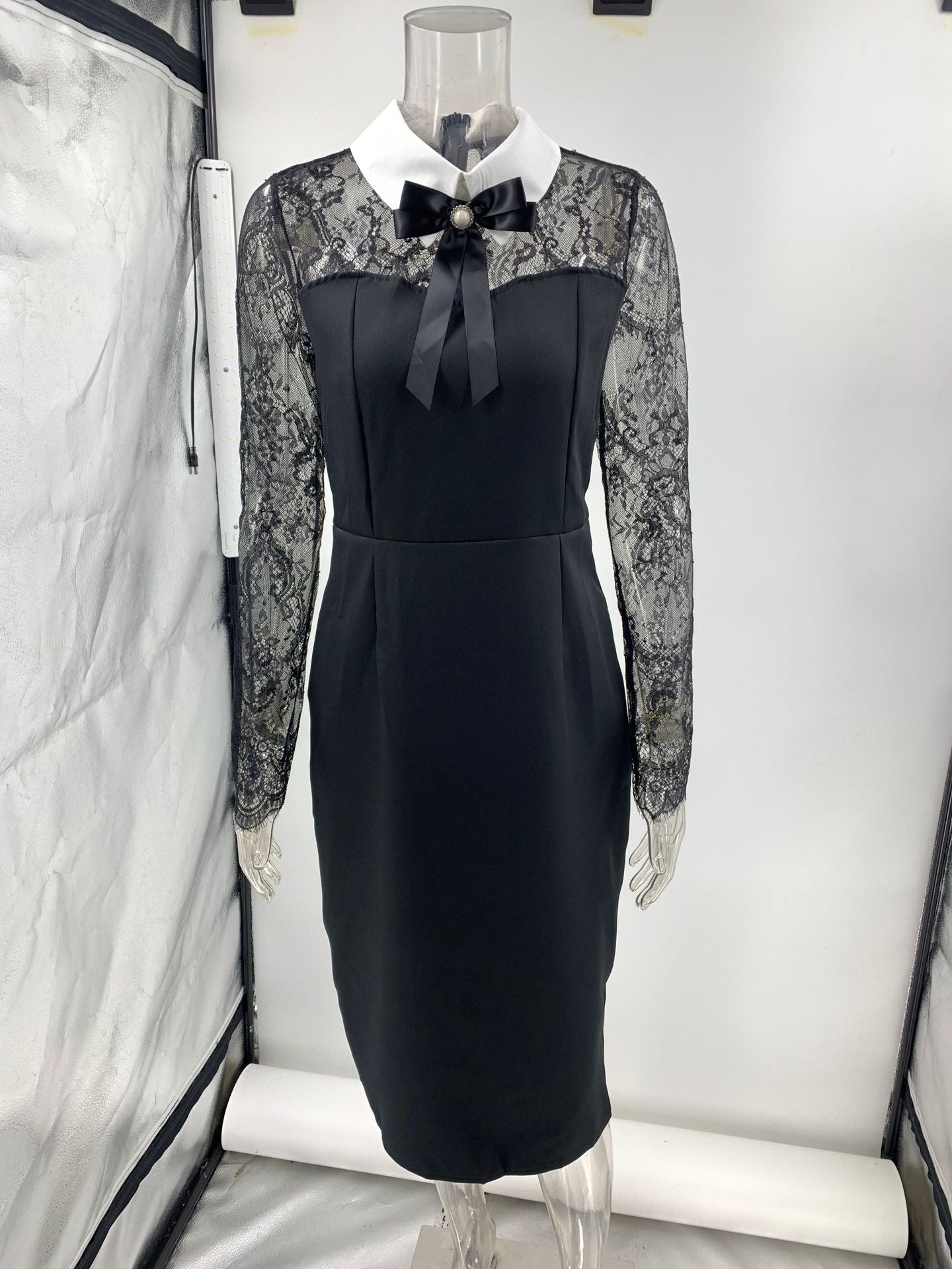 Women Sexy Sheath Slim Fitting Patchwork Lace Dress