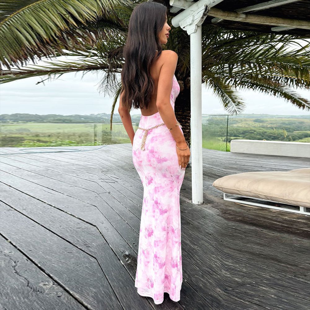 Women Neck Neck Women Clothing Swing Collar Printing Series Sexy Backless Skinny Dress