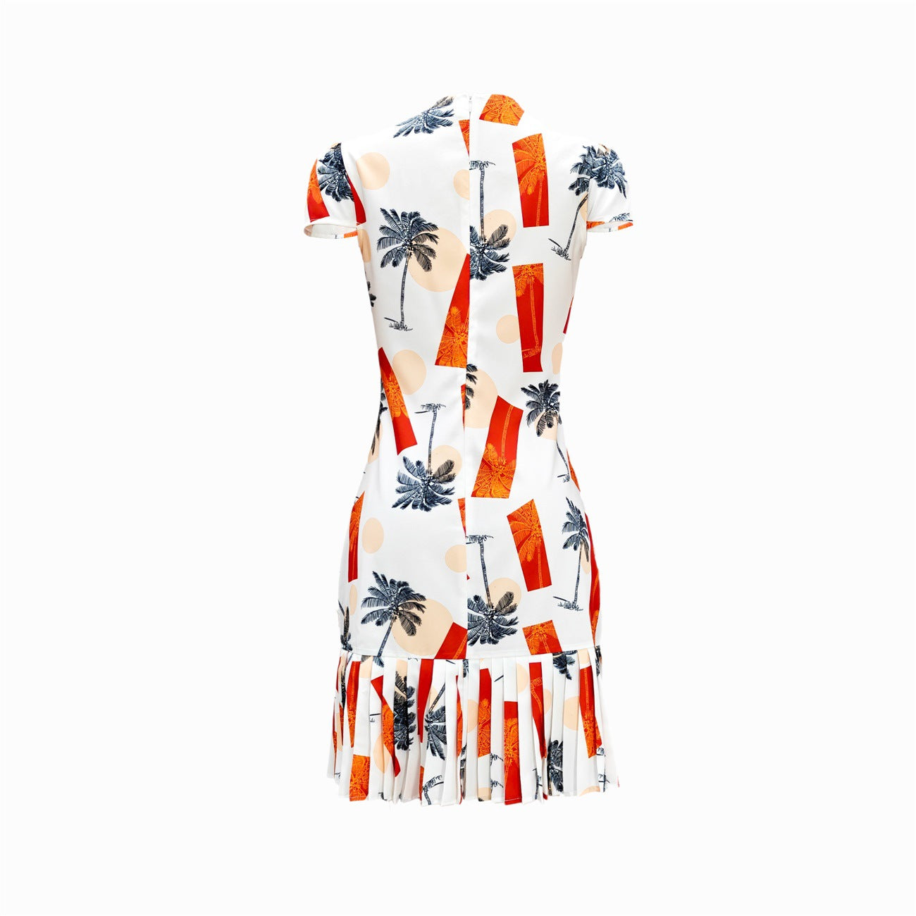 Women Printed Pleated Short Sleeve Slim Fit Dress