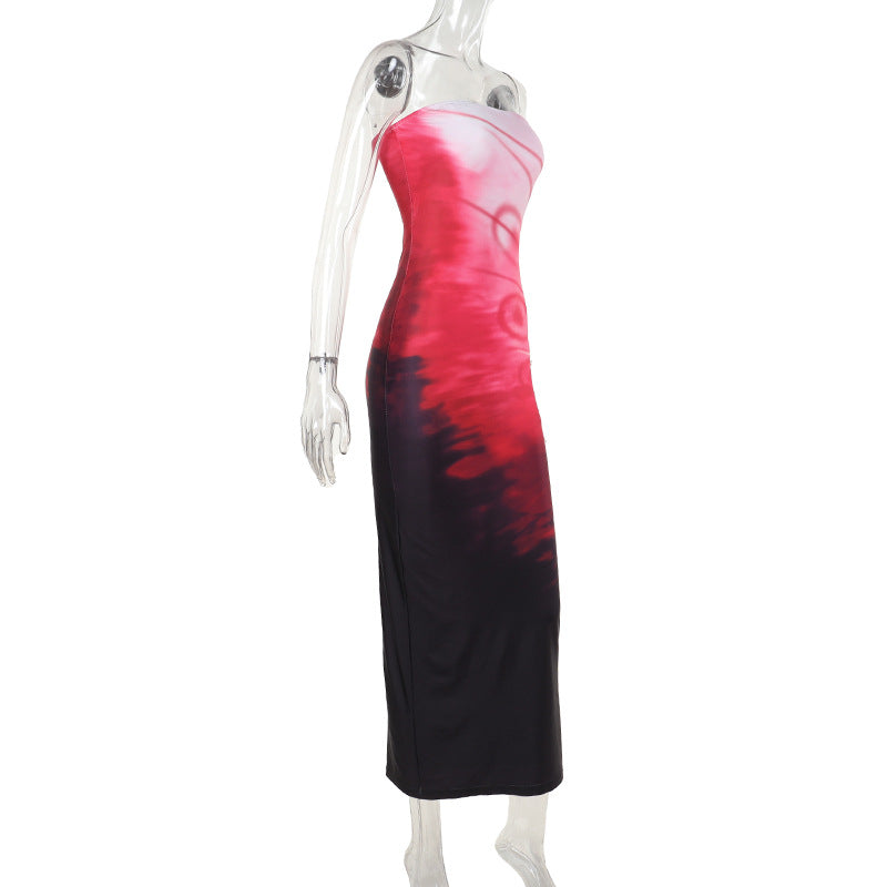 Summer Elegant Dress Vacation Casual Sexy Tube Top Printed Dress Women