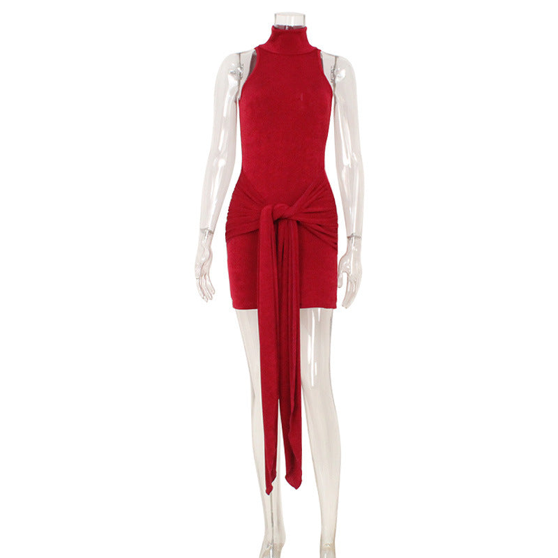 Arrival Sleeveless Halter Tight Fitting Cinched Elegant Lady Hip Lace up Dress