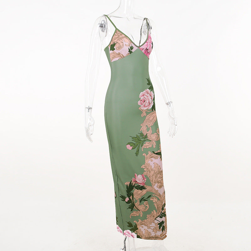 Summer Holiday Casual Slim Fit Printing Slip Dress Women