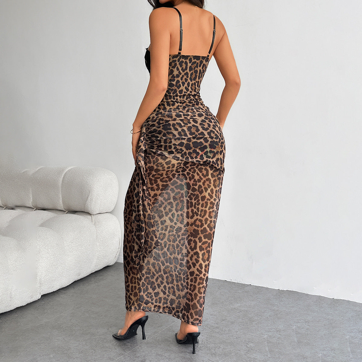 Arrival Sexy Wild Leopard Print Bandeau Sexy Lace Slim Strap Dress Women