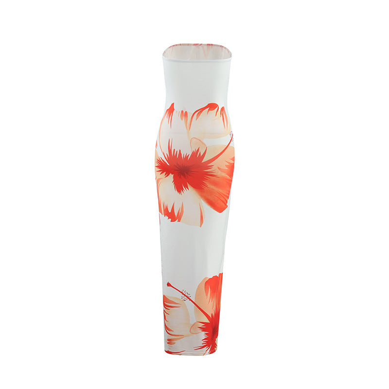 Summer Fashionable Elegant Sexy Bandeau Slim Fit Long Holiday Dress