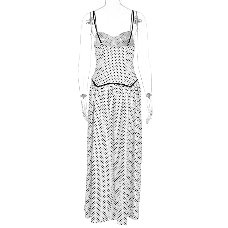 Summer Sweet Skinny Slimming Backless Braces in White Polka Dot Dress Women Clothing