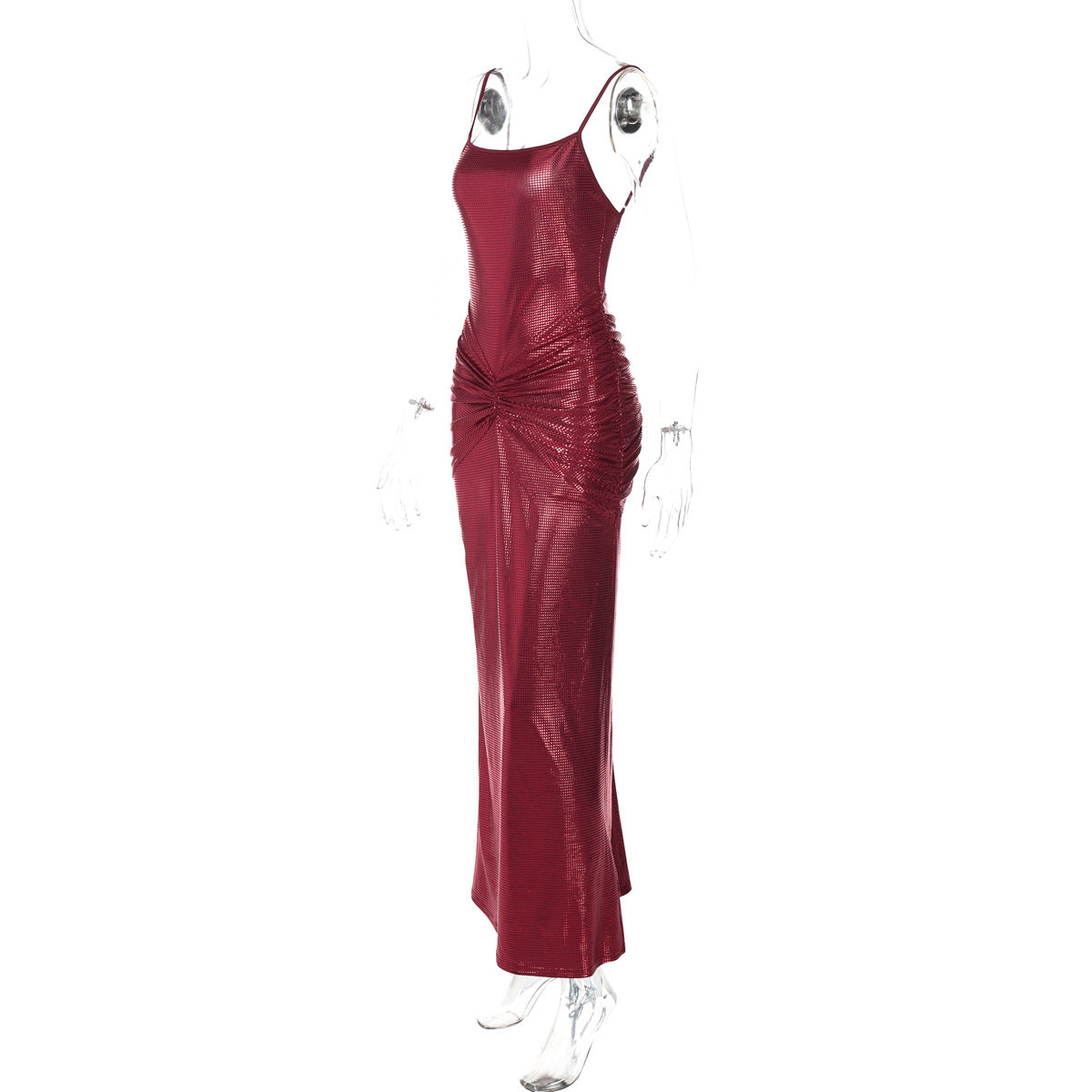Summer Women Clothing Sexy Backless Bronzing Pleated Slim Fit Camisole Dress