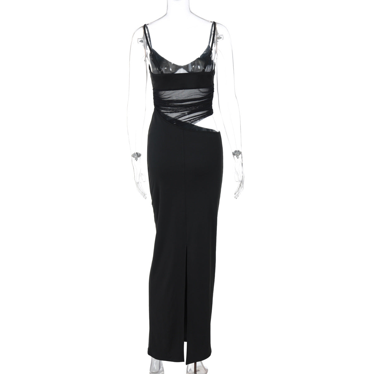 Women Clothing Winter Sexy Patchwork Slit Mesh See through Sling Dress